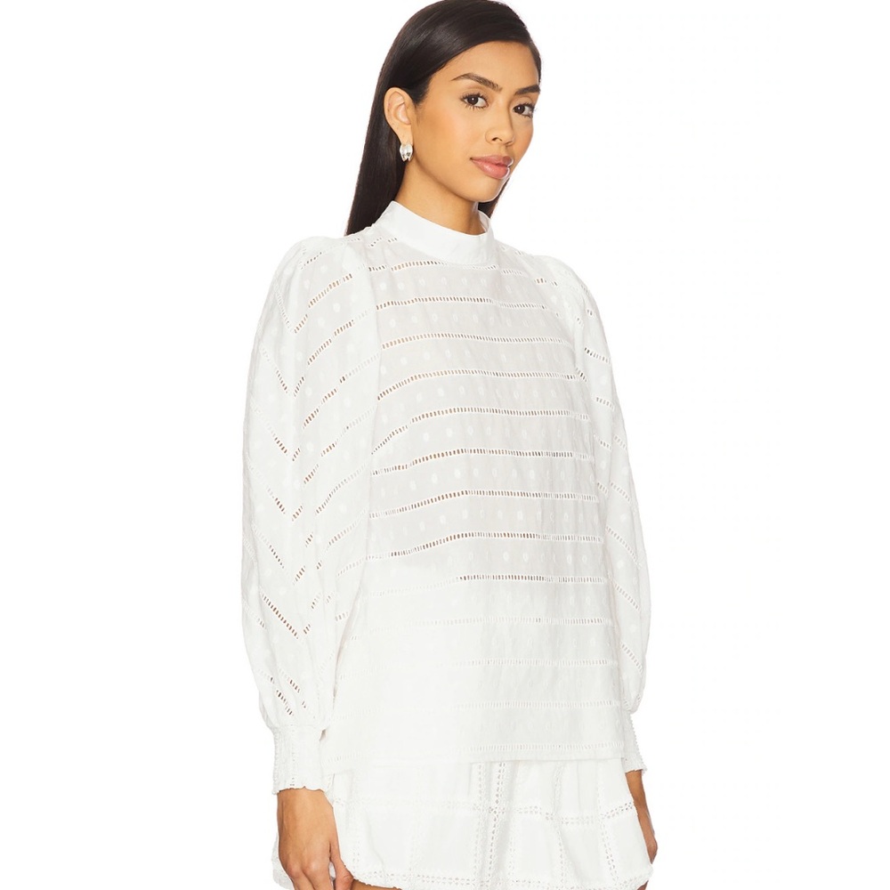 Revolve Maude Club Paloma Top White Eyelet Embroidered Bohemian Coastal Classic